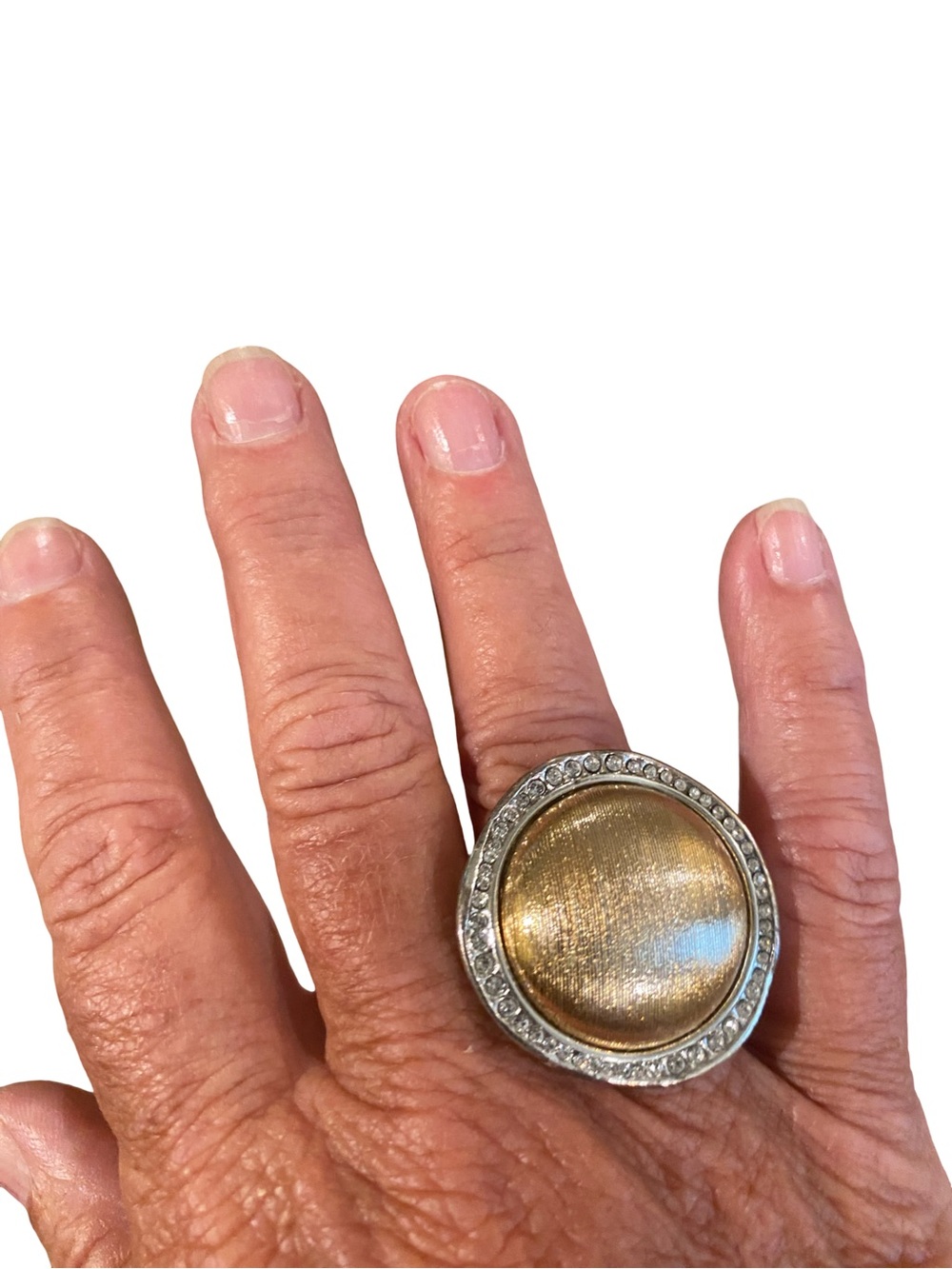 Brighton size 8 Gold-Tone Oval Statement Ring with silver with Crystal Halo